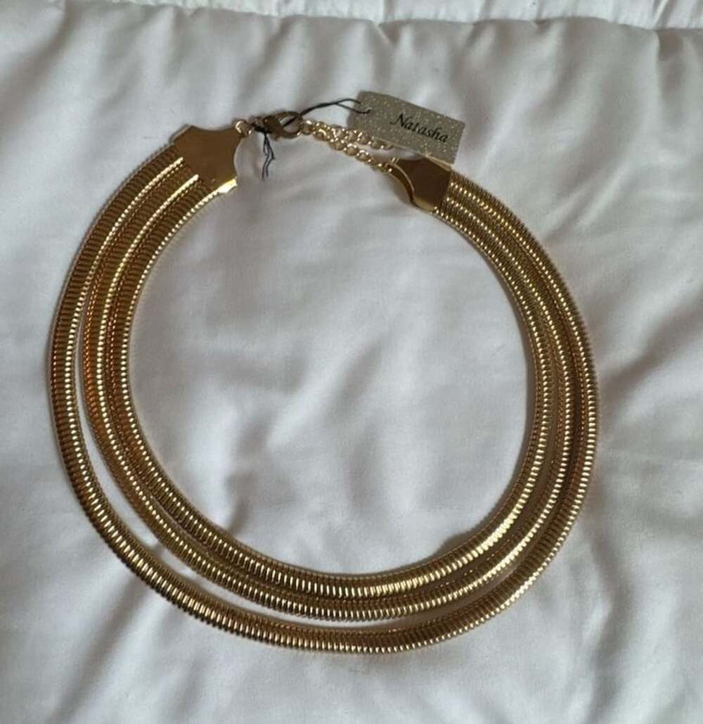 Natasha Multi-Strand Gold Tone Snake Chain Collar Necklace New